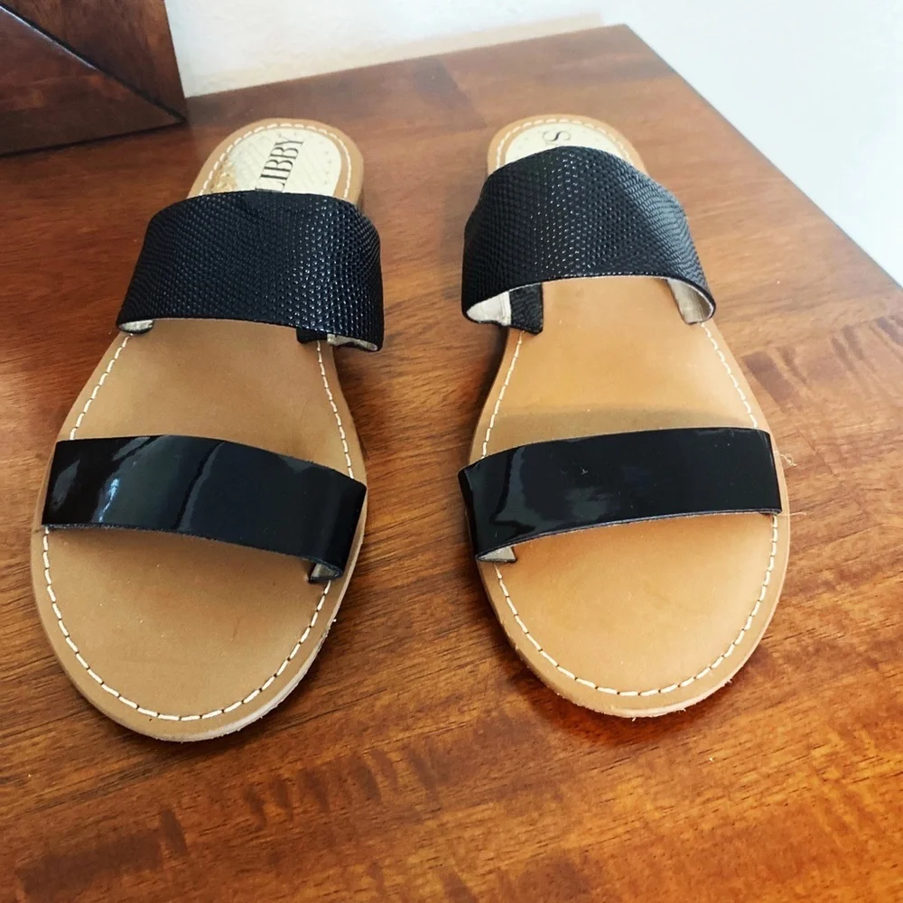 Sam & Libby Flat 2 straps Sliders size 6 Black